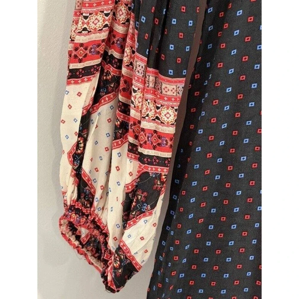 Free People Peacemaker Dress Size M Red‎ Black Tribal Print High Low BOHO M
